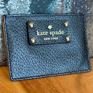 Kate Spade Minimalist Classic Black Pebbled Leather Wellesley Card Holder